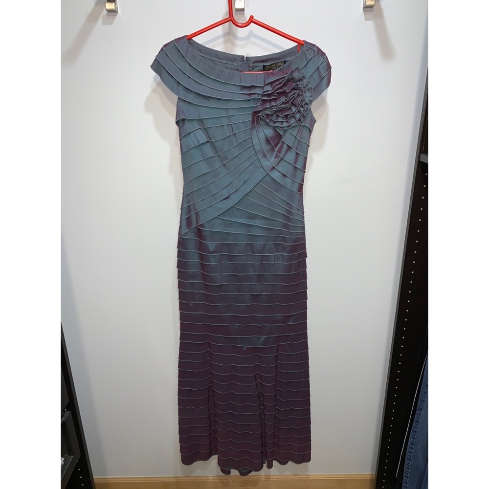 Tadashi Shoji Dress Taffeta Rosette Blue PETITE